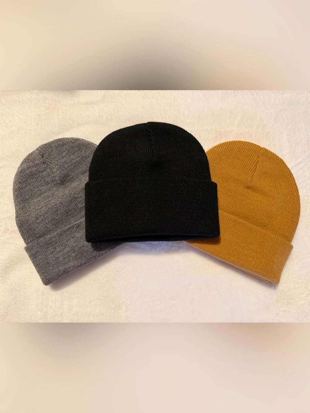 FHJAX 3 Pack Kids Knit Beanies with Smiley Patch Black, Gray and Camel